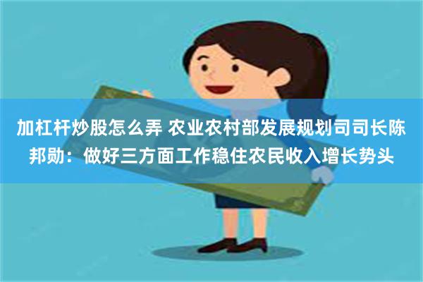 加杠杆炒股怎么弄 农业农村部发展规划司司长陈邦勋：做好三方面工作稳住农民收入增长势头